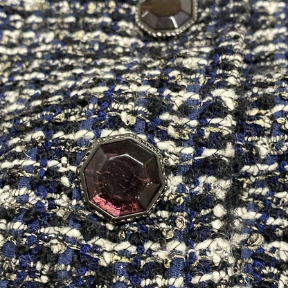 Chanel Jacket Size 40 M Women's P44672 Navy X White X Multi Tweed Wool