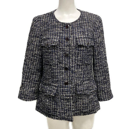 Chanel Jacket Size 40 M Women's P44672 Navy X White X Multi Tweed Wool