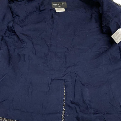 Chanel Jacket Size 40 M Women's P44672 Navy X White X Multi Tweed Wool