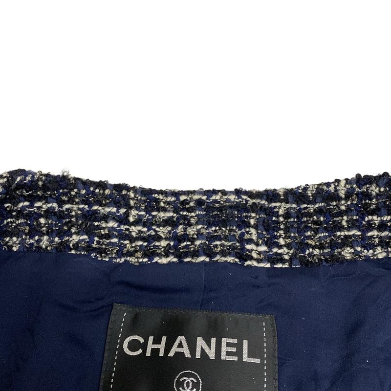 Chanel Jacket Size 40 M Women's P44672 Navy X White X Multi Tweed Wool