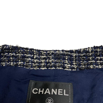 Chanel Jacket Size 40 M Women's P44672 Navy X White X Multi Tweed Wool