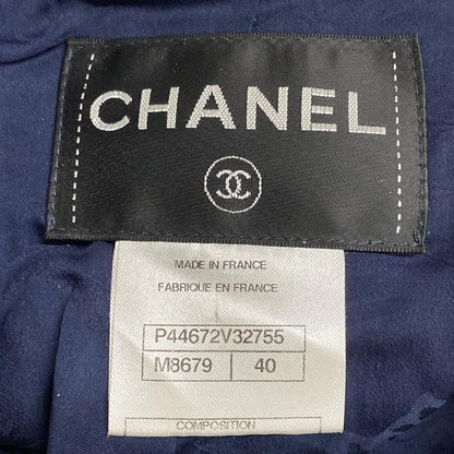Chanel Jacket Size 40 M Women's P44672 Navy X White X Multi Tweed Wool