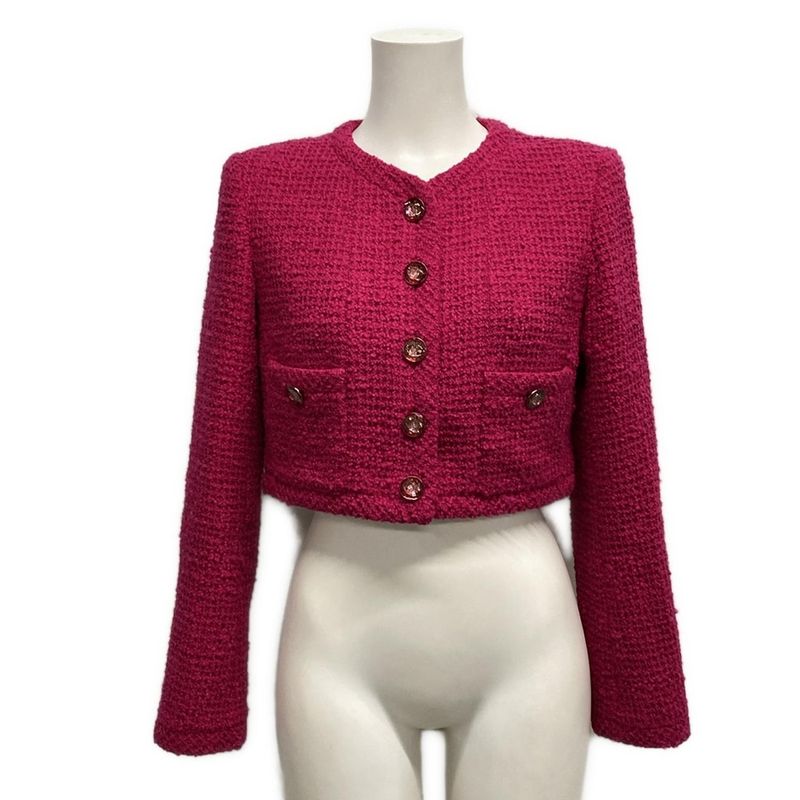 Chanel Jacket Size 36 S Women's P71724 Pink Tweed/lame/cropped/coco Button Wool