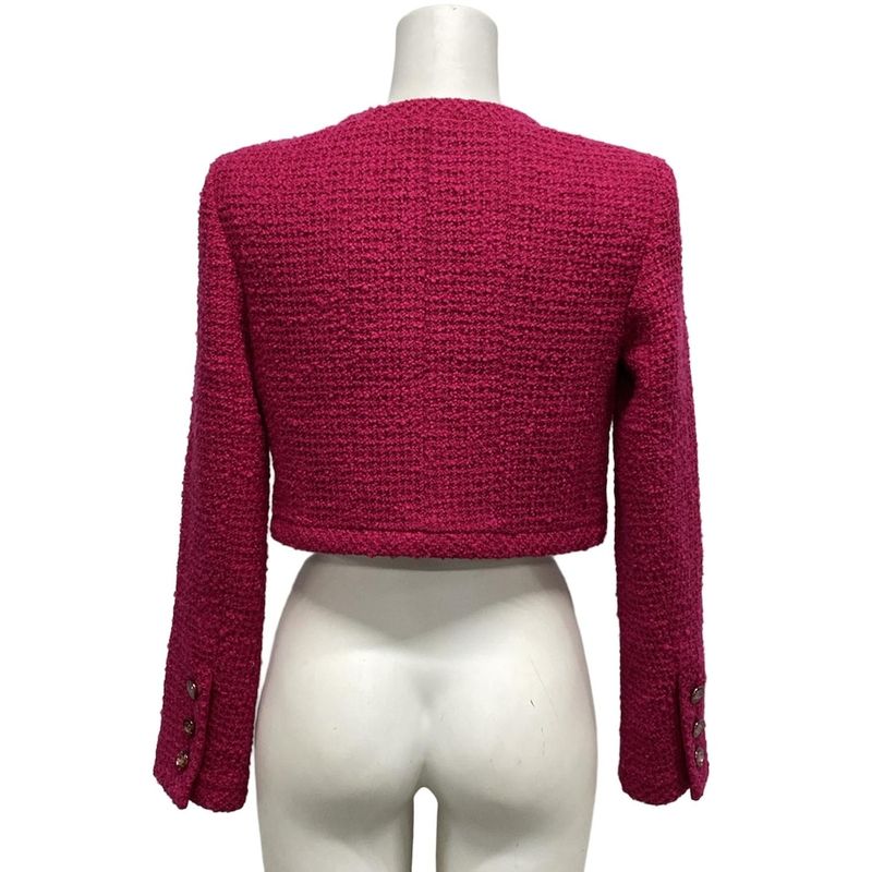 Chanel Jacket Size 36 S Women's P71724 Pink Tweed/lame/cropped/coco Button Wool
