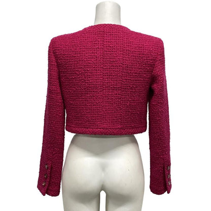 Chanel Jacket Size 36 S Women's P71724 Pink Tweed/lame/cropped/coco Button Wool