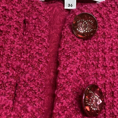 Chanel Jacket Size 36 S Women's P71724 Pink Tweed/lame/cropped/coco Button Wool