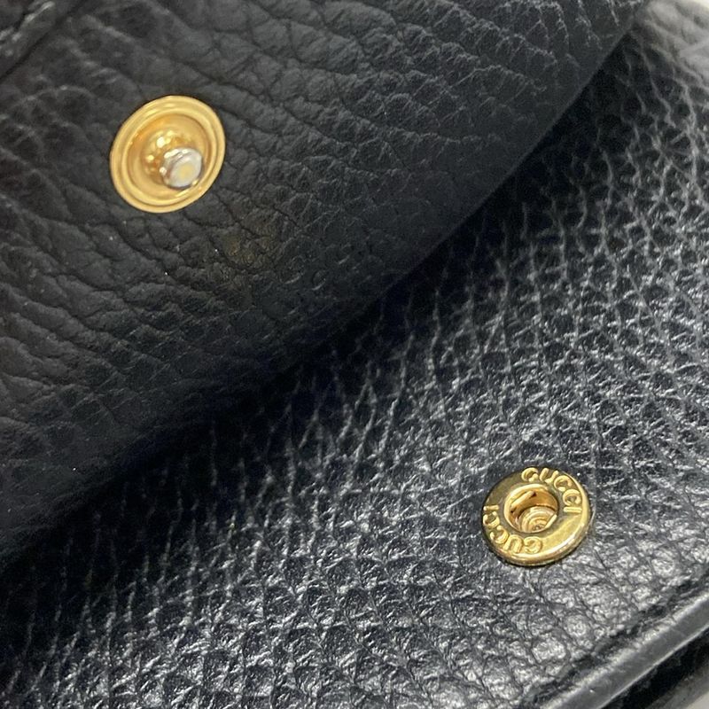 Gucci Double Authenticity Card Case Wallet/gg Marmont 456126 Black Leather