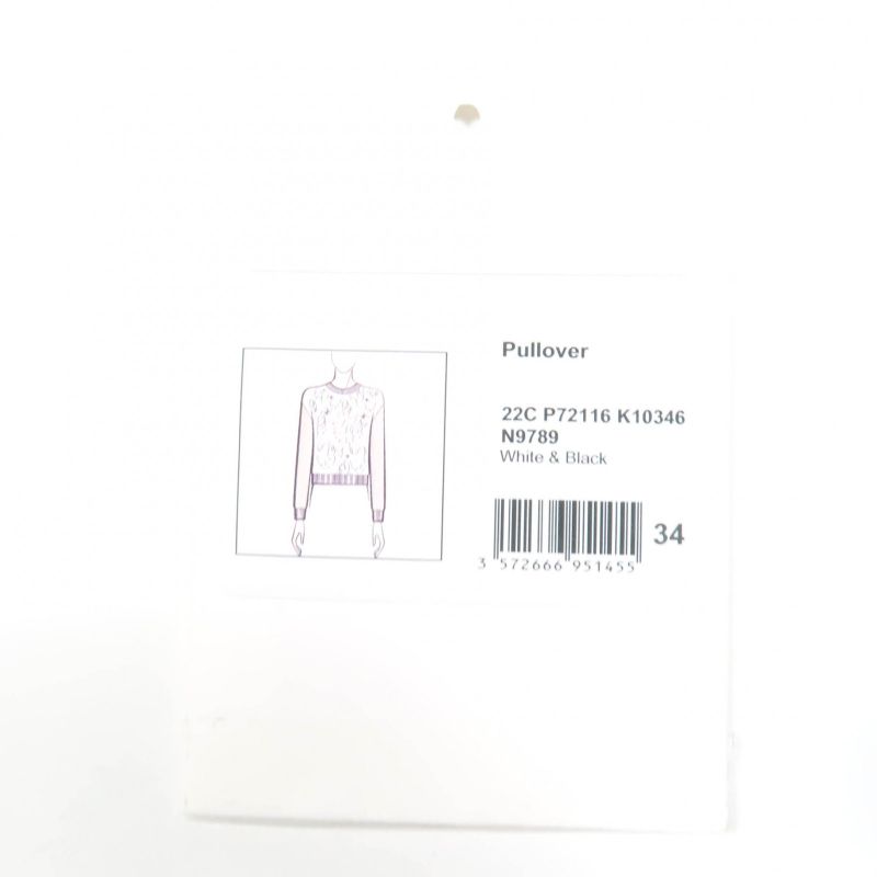 CHANEL 22C P72116k10346 Cashmere Coco Mark Long Sleeve Knit Top White Black 34
