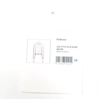 CHANEL 22C P72116k10346 Cashmere Coco Mark Long Sleeve Knit Top White Black 34