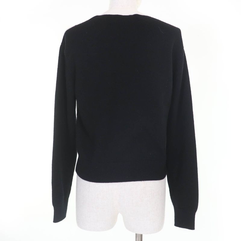 CHANEL 22C P72116k10346 Cashmere Coco Mark Long Sleeve Knit Top White Black 34