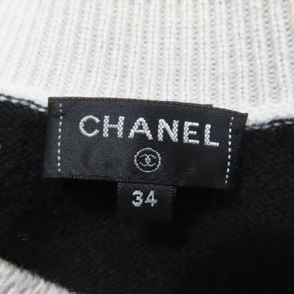 CHANEL 22C P72116k10346 Cashmere Coco Mark Long Sleeve Knit Top White Black 34