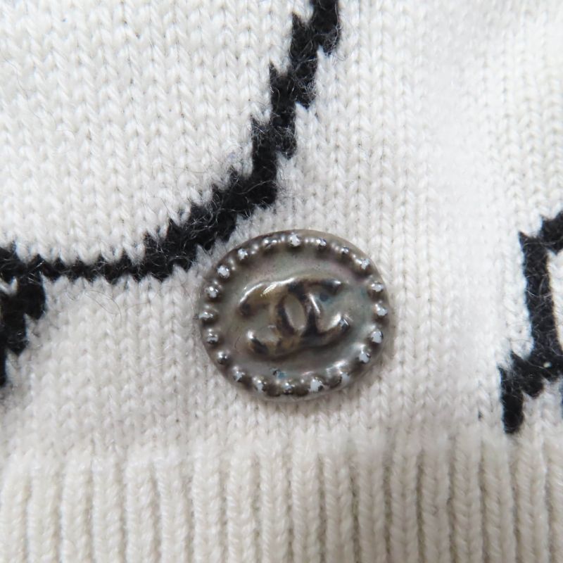 CHANEL 22C P72116k10346 Cashmere Coco Mark Long Sleeve Knit Top White Black 34