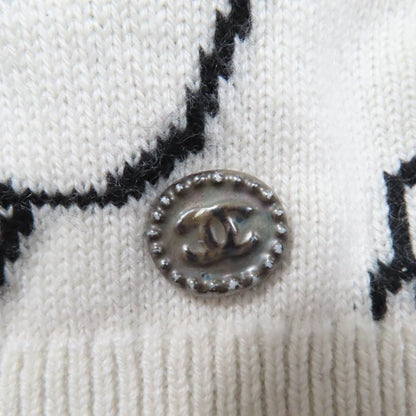CHANEL 22C P72116k10346 Cashmere Coco Mark Long Sleeve Knit Top White Black 34
