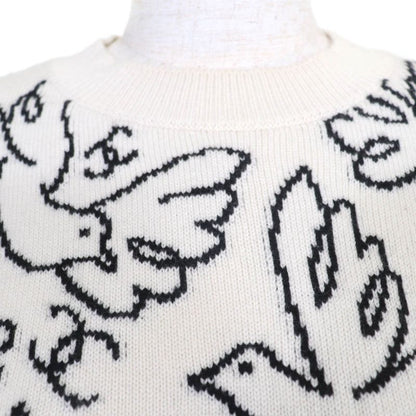 CHANEL 22C P72116k10346 Cashmere Coco Mark Long Sleeve Knit Top White Black 34