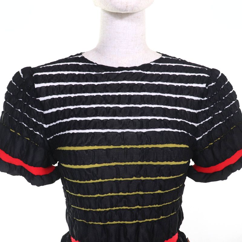 Louis Vuitton 23SS Crew Neck Short Sleeve Cropped Knit Top Black Red S Made In