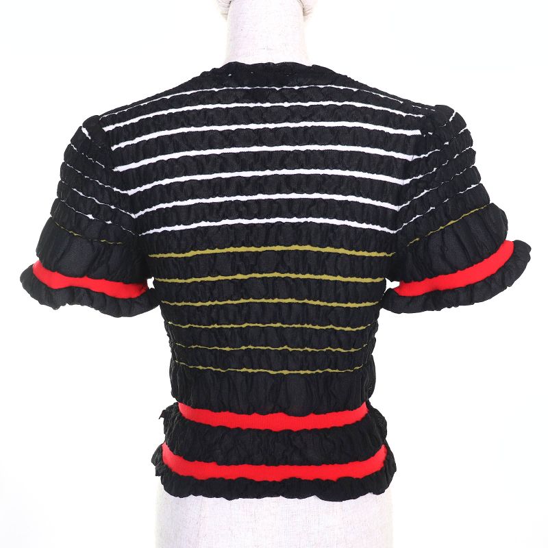 Louis Vuitton 23SS Crew Neck Short Sleeve Cropped Knit Top Black Red S Made In