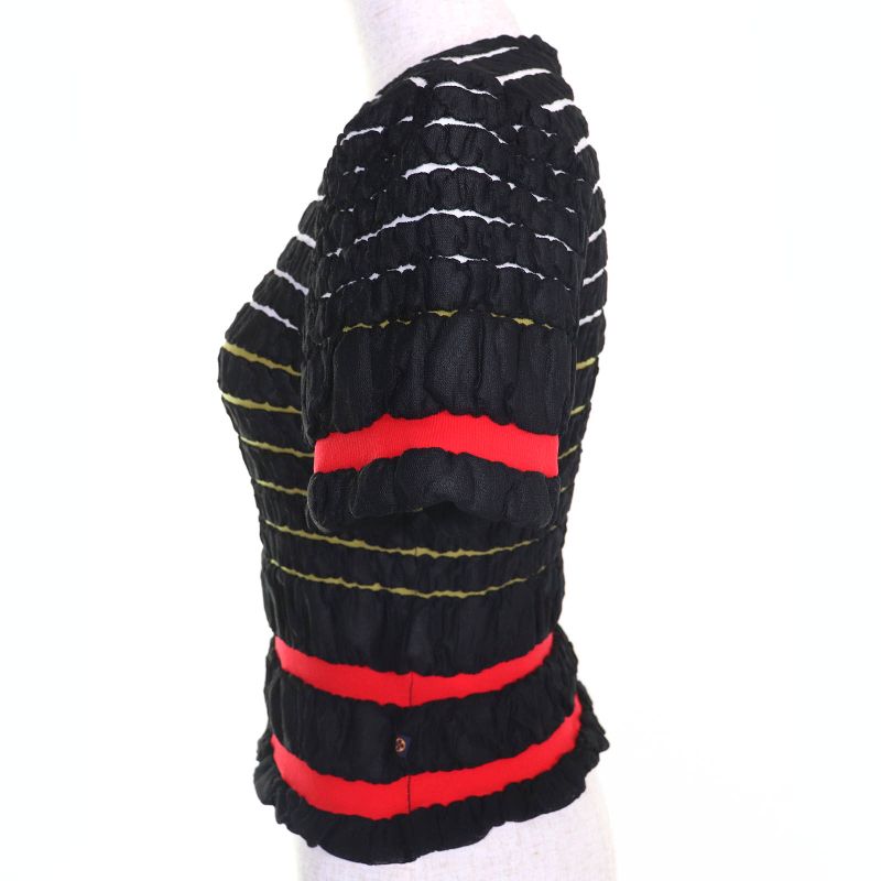 Louis Vuitton 23SS Crew Neck Short Sleeve Cropped Knit Top Black Red S Made In