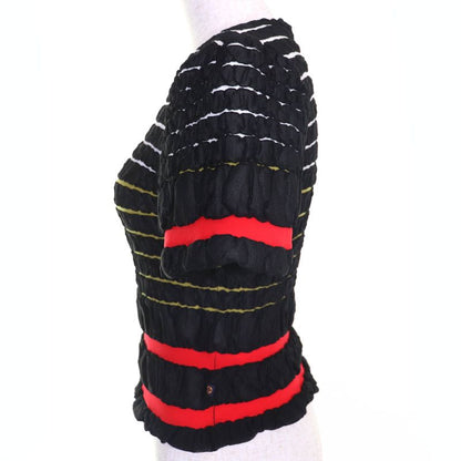 Louis Vuitton 23SS Crew Neck Short Sleeve Cropped Knit Top Black Red S Made In