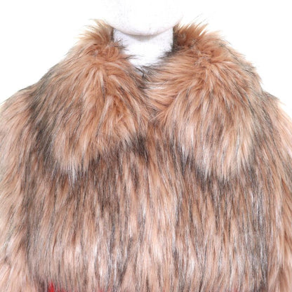 Gucci 22AW 708505 Leather Use Eco-fur Long Coat 100% Silk Lining Beige Red 38
