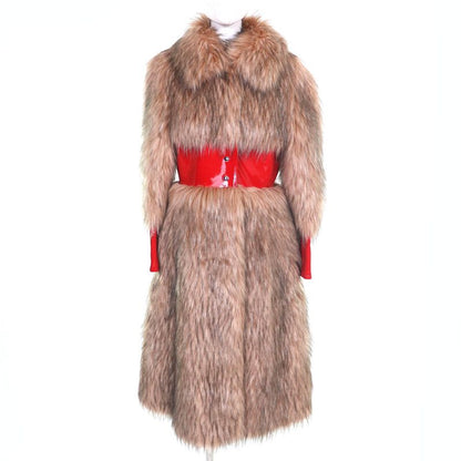 Gucci 22AW 708505 Leather Use Eco-fur Long Coat 100% Silk Lining Beige Red 38