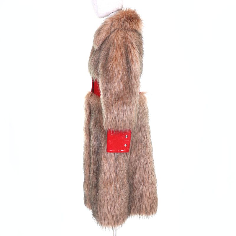 Gucci 22AW 708505 Leather Use Eco-fur Long Coat 100% Silk Lining Beige Red 38
