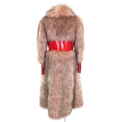 Gucci 22AW 708505 Leather Use Eco-fur Long Coat 100% Silk Lining Beige Red 38