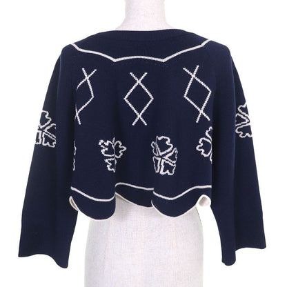 Christian DIOR 6e24579am509 Wool Clover Hem Scalloped Design Long Sleeves