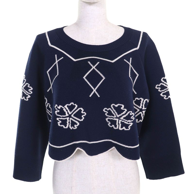 Christian DIOR 6e24579am509 Wool Clover Hem Scalloped Design Long Sleeves