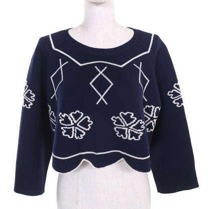 Christian DIOR 6e24579am509 Wool Clover Hem Scalloped Design Long Sleeves