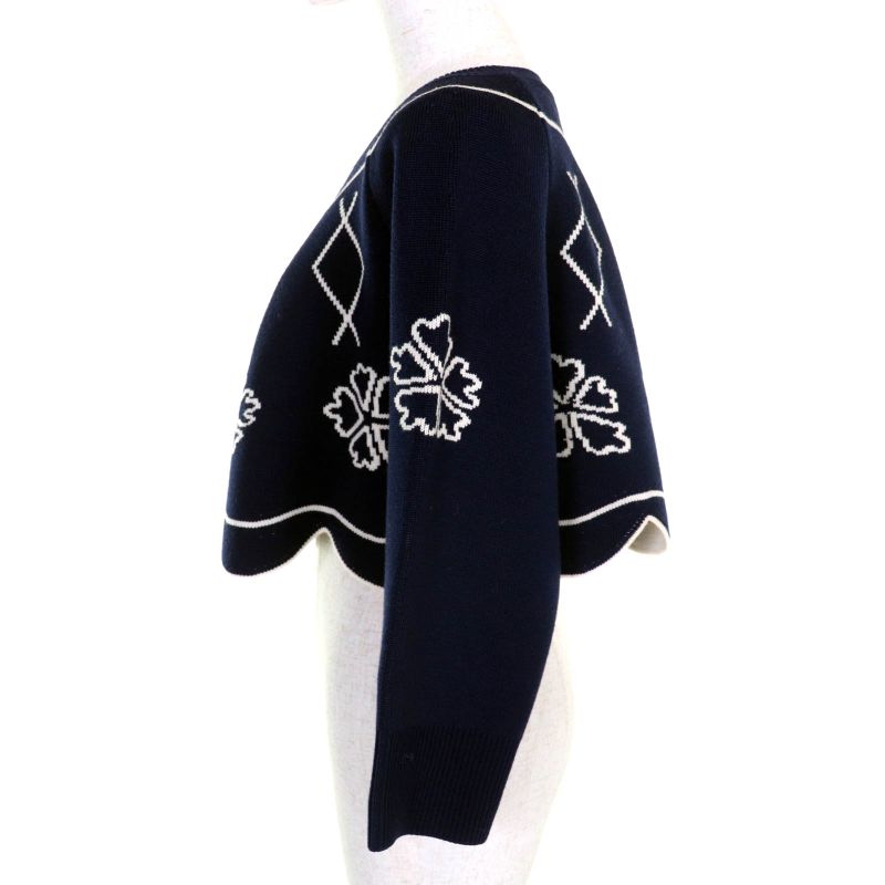 Christian DIOR 6e24579am509 Wool Clover Hem Scalloped Design Long Sleeves