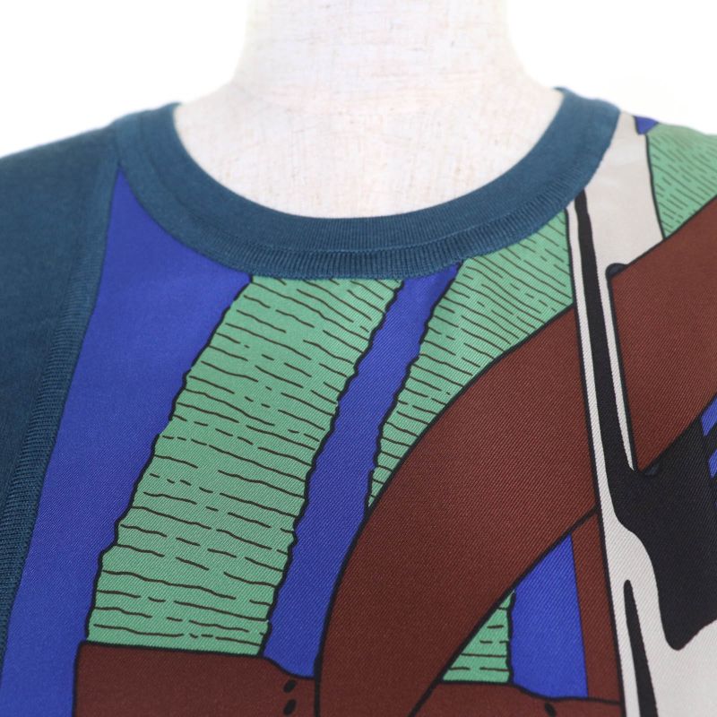 Hermes 100% Silk Wool Twill Raine Sleeveless Knit Top Blue Green 38 Made In