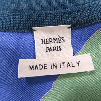 Hermes 100% Silk Wool Twill Raine Sleeveless Knit Top Blue Green 38 Made In