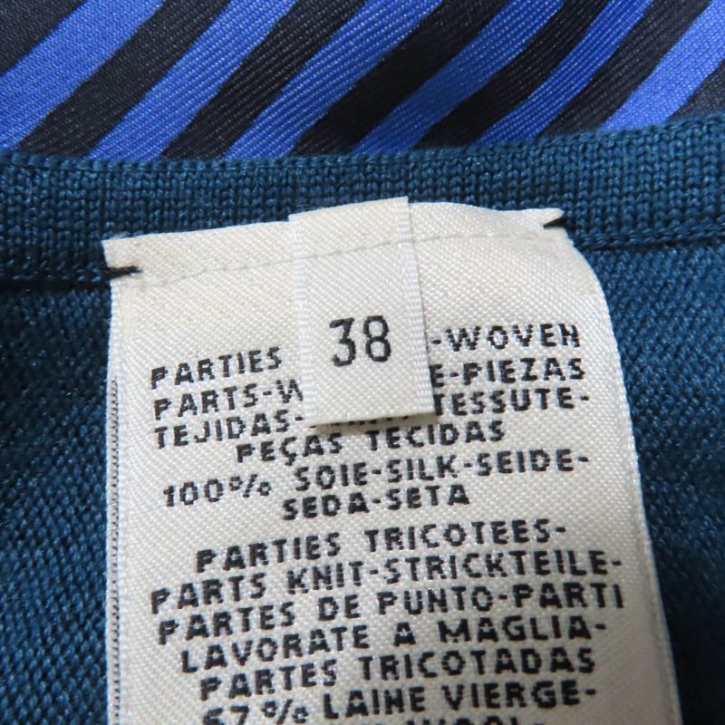 Hermes 100% Silk Wool Twill Raine Sleeveless Knit Top Blue Green 38 Made In