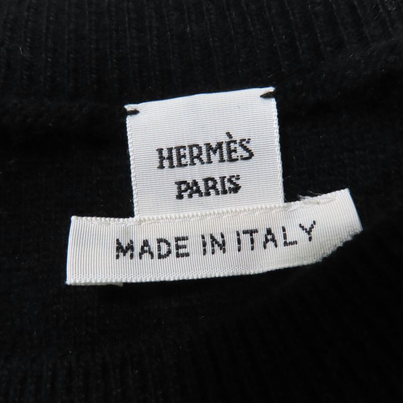 Hermes 21AW Wool Cashmere Blend H Lift Short Sleeve Knit Top Black 40 Made In