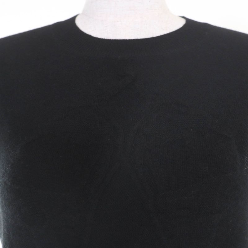 Hermes 21AW Wool Cashmere Blend H Lift Short Sleeve Knit Top Black 40 Made In