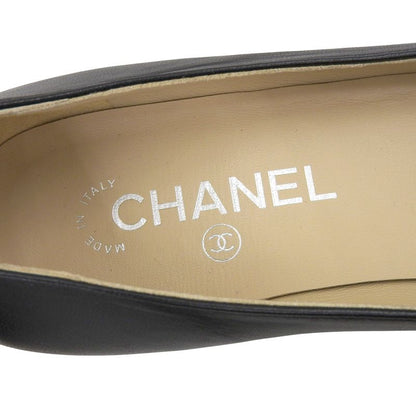 CHANEL G33086 Gabrielle Embroidered Logo Pointed Toe Leather Pumps Black 38.5