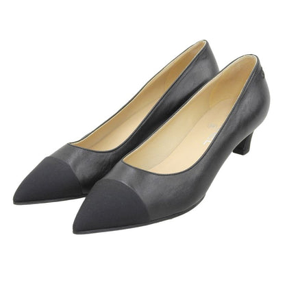 CHANEL G33086 Gabrielle Embroidered Logo Pointed Toe Leather Pumps Black 38.5