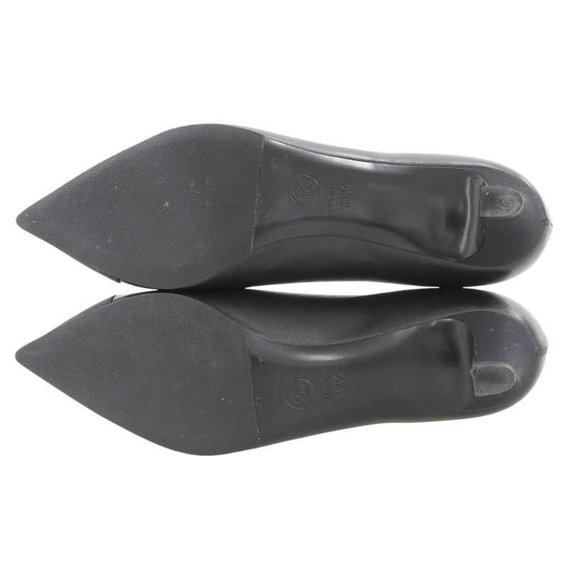 CHANEL G33086 Gabrielle Embroidered Logo Pointed Toe Leather Pumps Black 38.5