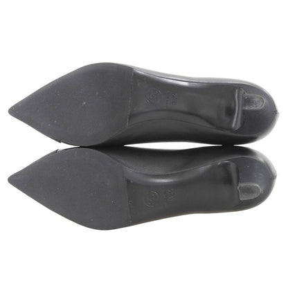 CHANEL G33086 Gabrielle Embroidered Logo Pointed Toe Leather Pumps Black 38.5