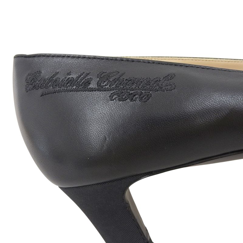 CHANEL G33086 Gabrielle Embroidered Logo Pointed Toe Leather Pumps Black 38.5