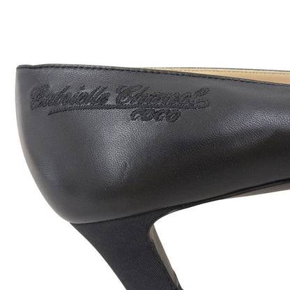 CHANEL G33086 Gabrielle Embroidered Logo Pointed Toe Leather Pumps Black 38.5