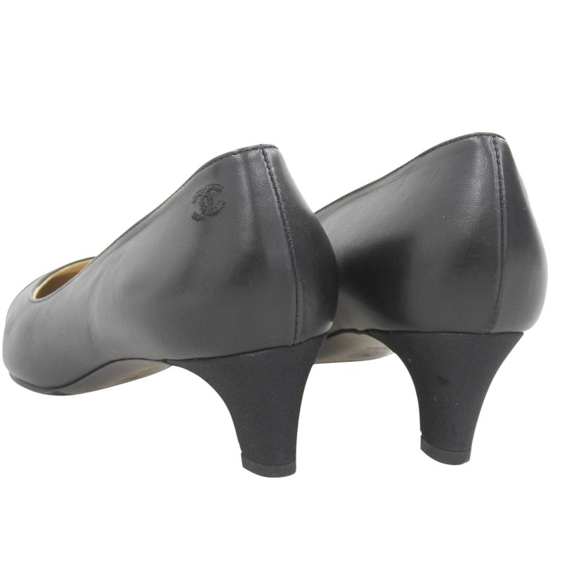 CHANEL G33086 Gabrielle Embroidered Logo Pointed Toe Leather Pumps Black 38.5