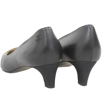 CHANEL G33086 Gabrielle Embroidered Logo Pointed Toe Leather Pumps Black 38.5