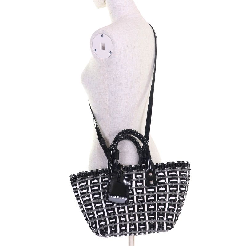 Balenciaga 671342 Bistro Basket Bag XS Enamel 2WAY Handbag Shoulder Bag Black