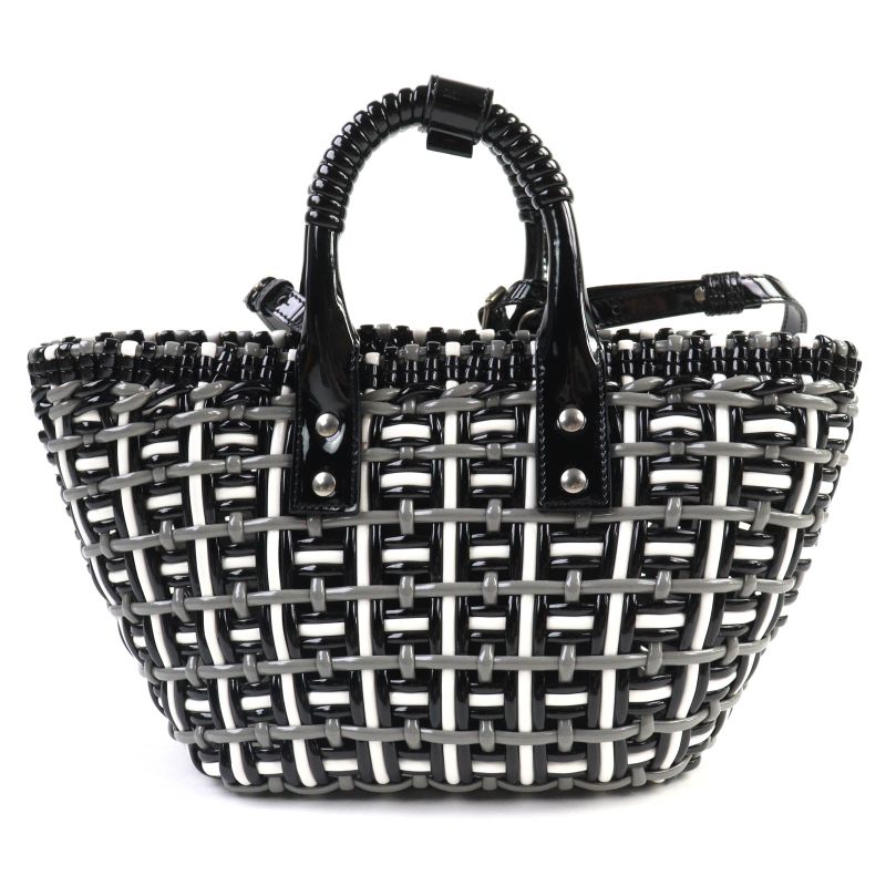 Balenciaga 671342 Bistro Basket Bag XS Enamel 2WAY Handbag Shoulder Bag Black