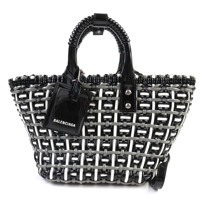 Balenciaga 671342 Bistro Basket Bag XS Enamel 2WAY Handbag Shoulder Bag Black