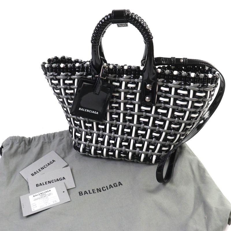 Balenciaga 671342 Bistro Basket Bag XS Enamel 2WAY Handbag Shoulder Bag Black