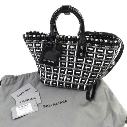 Balenciaga 671342 Bistro Basket Bag XS Enamel 2WAY Handbag Shoulder Bag Black