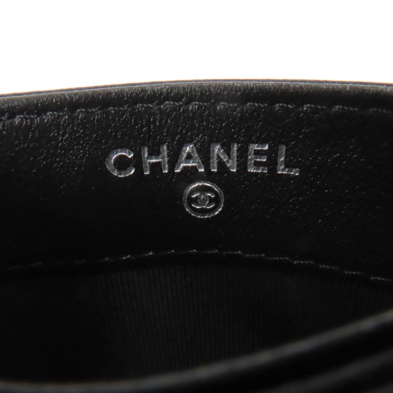 CHANEL Ap4472 Lambskin Matelasse Coco Mark Card Case Black Hardware With Box