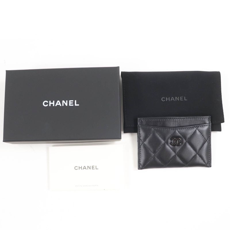 CHANEL Ap4472 Lambskin Matelasse Coco Mark Card Case Black Hardware With Box
